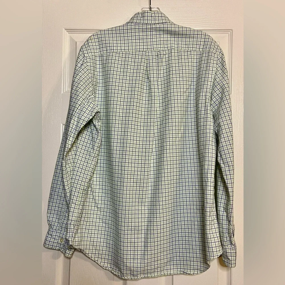 Polo Ralph Lauren Checked Shirt Mens Large Blue Green Classic Fit Flesh Pony